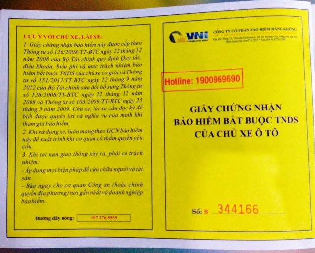 Giấy chứng nhận BHDS ô tô