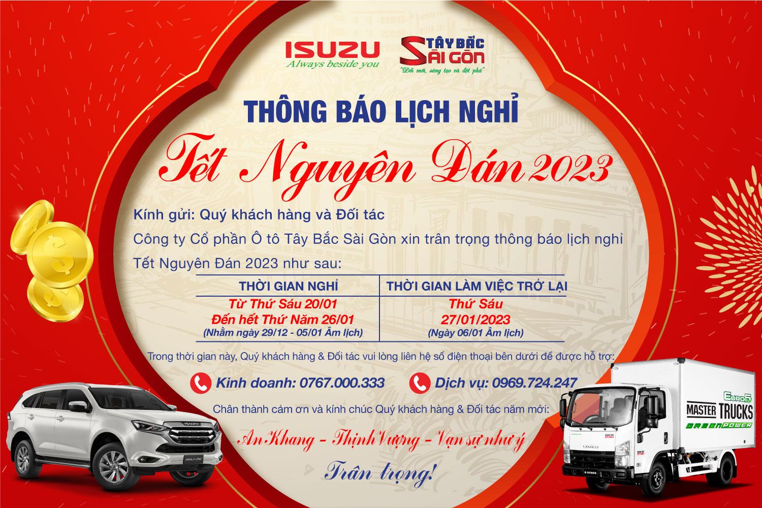 ISUZU TÂY BẮC SÀI GÒN THÔNG BÁO NGHỈ TẾT
