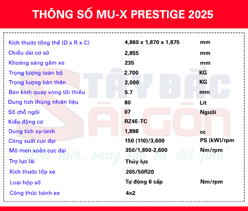 Thông số kỹ thuật MU-X PRESTIGE