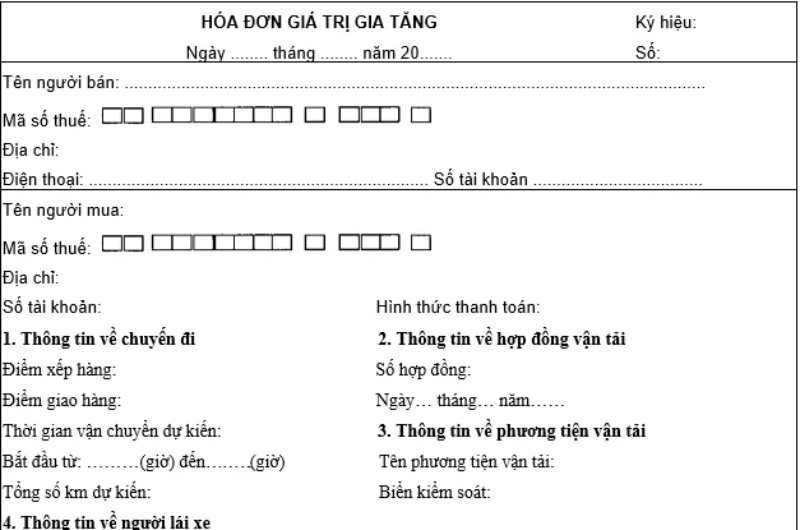 Mẫu hóa đơn vận tải chuẩn 2025: Phải có thông tin biển số và hành trình