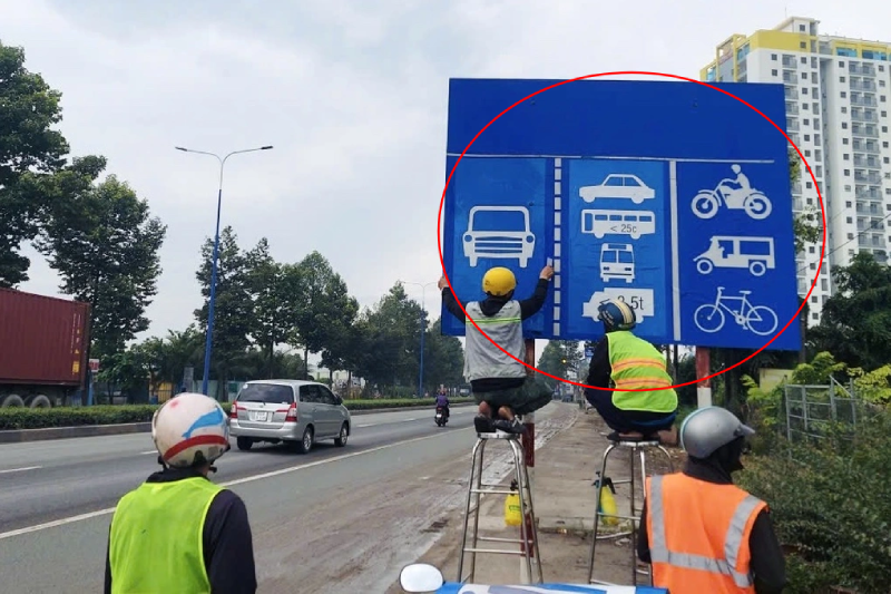 Bố trí các biển báo tách làn đường tại tuyến đường Mỹ Phước - Tân Vạn