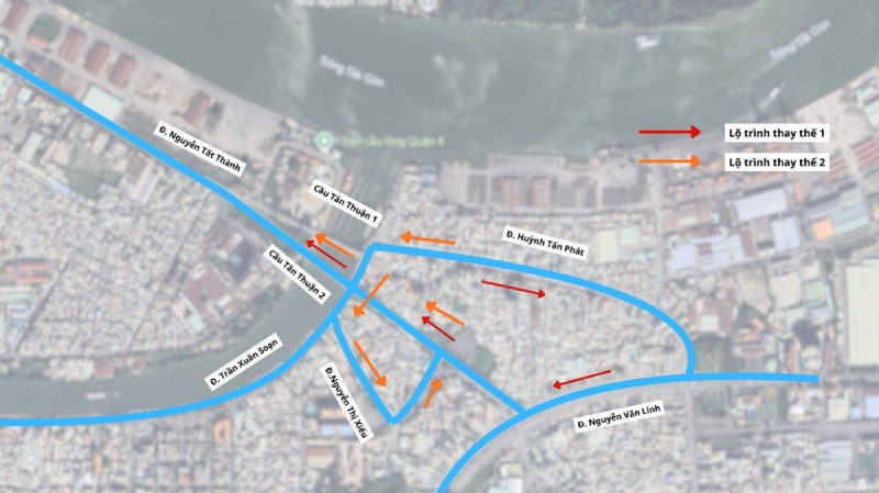 Lộ trình thay thế cho những xe từ Quận 7 sang Quận 4 không qua Cầu Tân Thuận 1