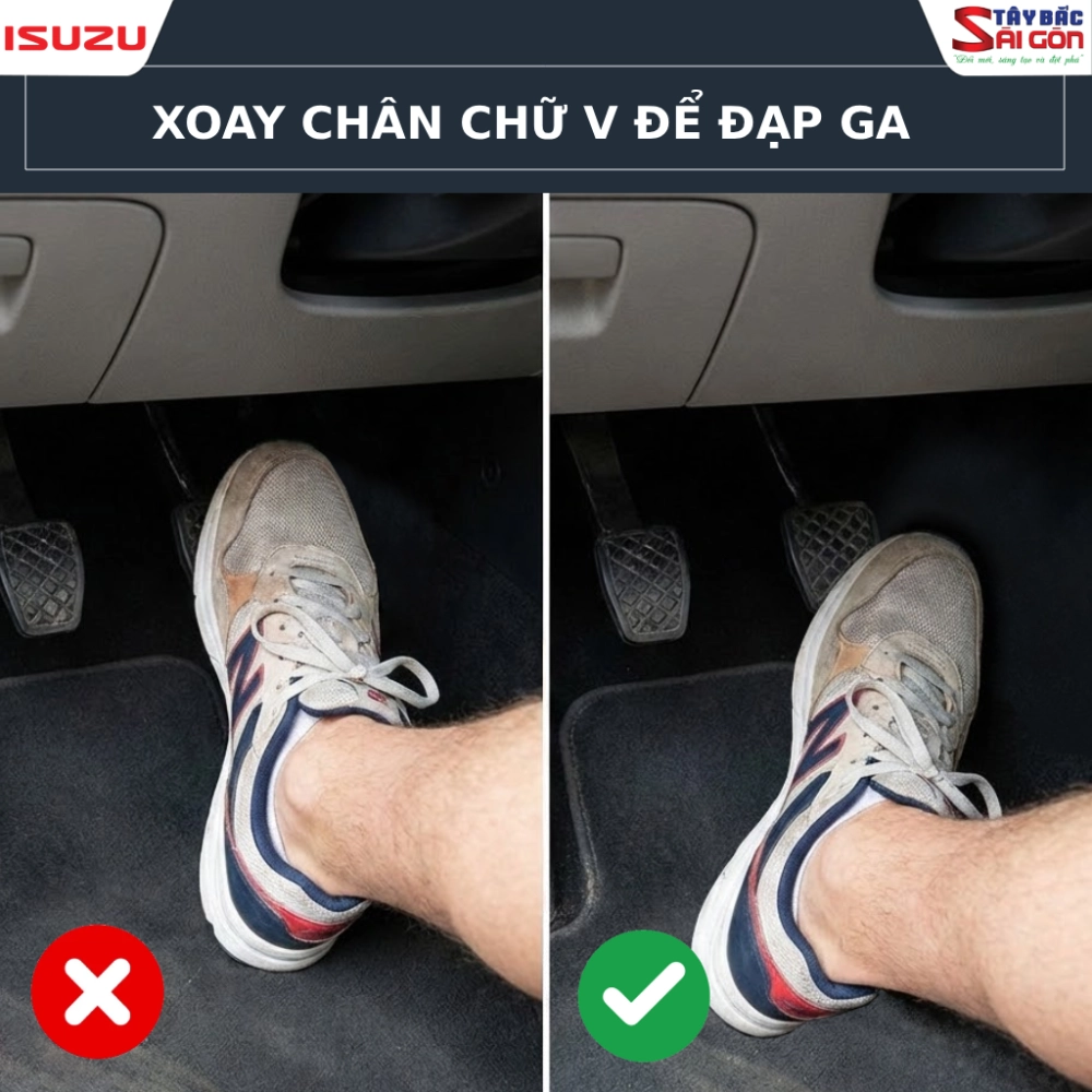 Giữ gót chân, xoay mũi chân để ấn ga