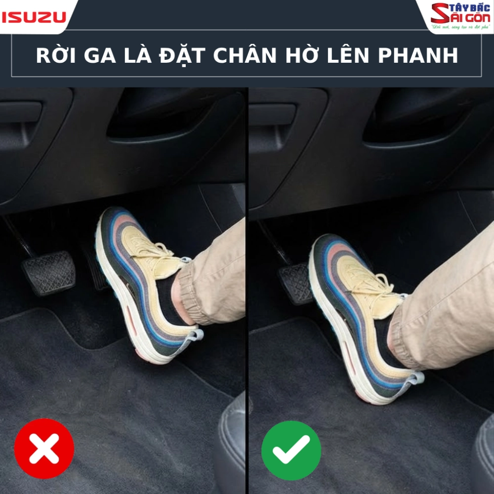 Khi ngắt chân ga thì phải rà ngay chân phanh