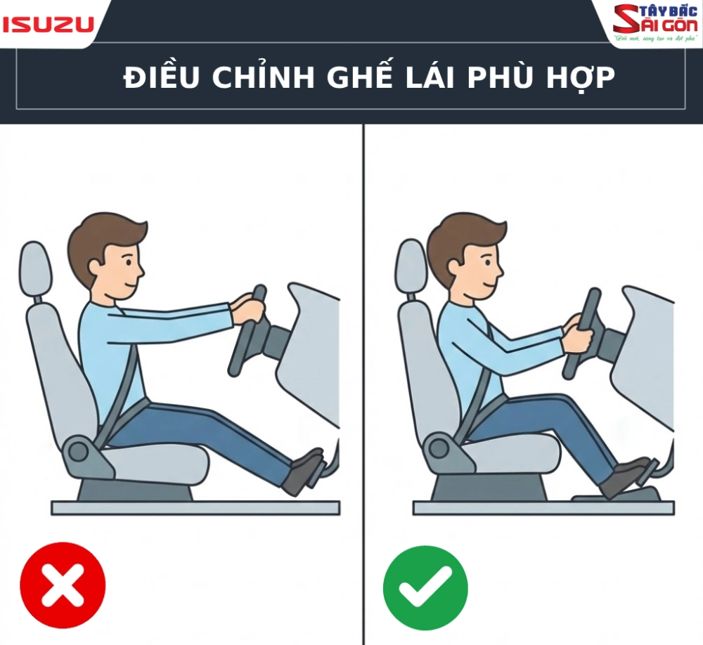 Điều chỉnh tư thế lái phù hợp để không ấn nhầm chân phanh và chân ga