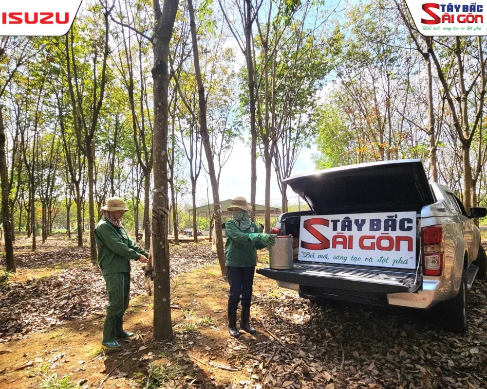 Ky thuat cao mu cao su dieu luyen cua cong nhan ben canh xe ISUZU D-MAX