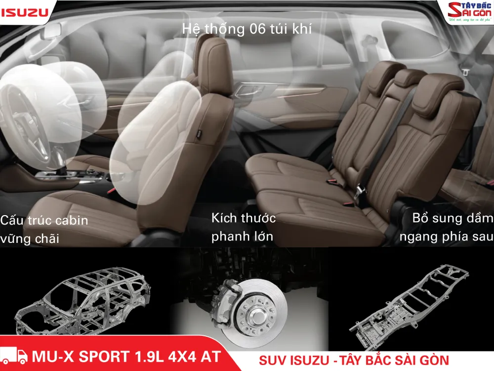 Cấu trúc khung gầm vững chắc và các trang bị an toàn chuẩn 5 sao ASEAN NCAP của isuzu mu x sport