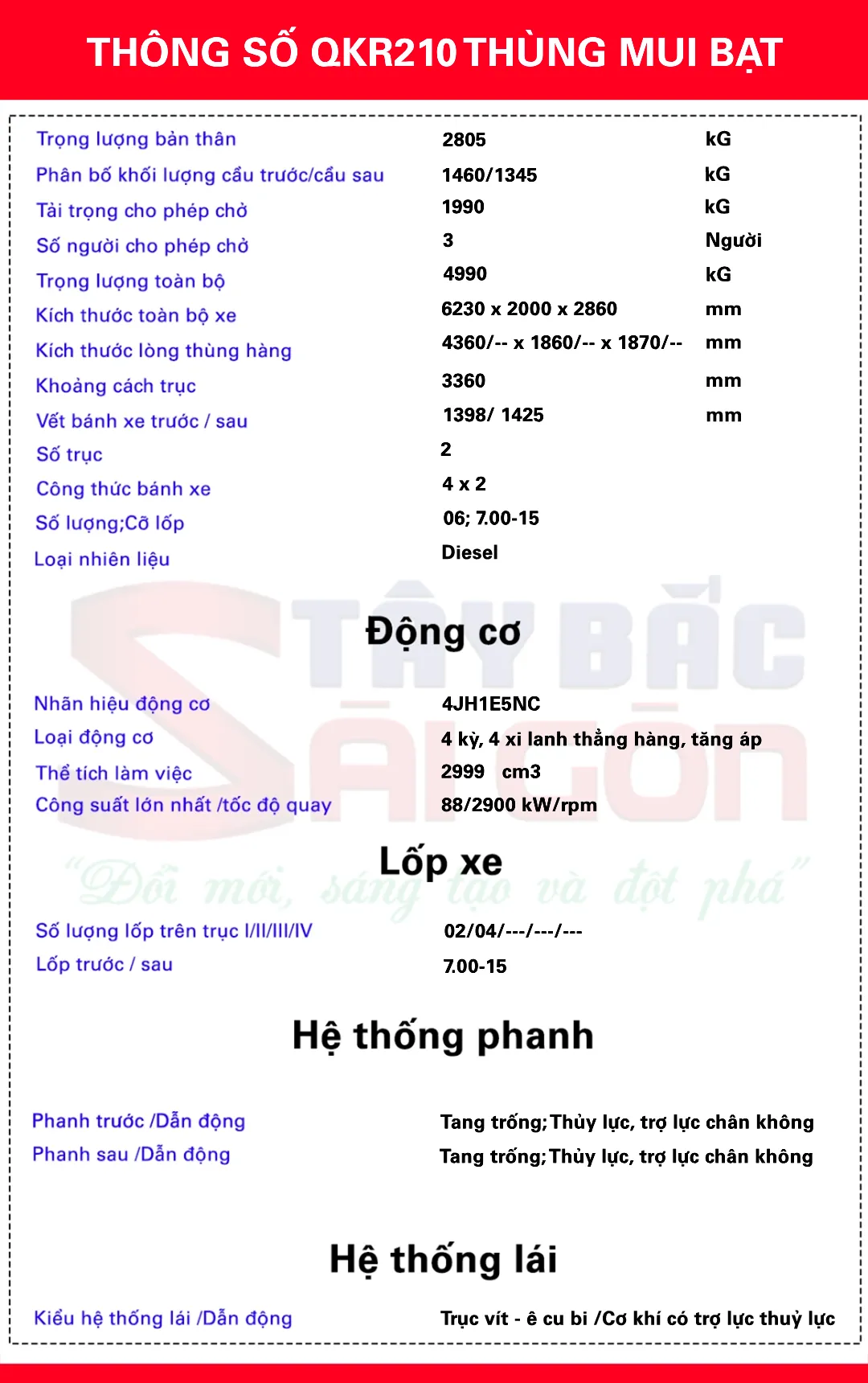 Thông số kỹ thuật ISUZU QKR210 thùng mui bạt