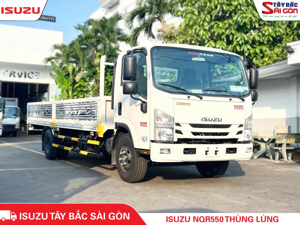 Tổng thể xe tải ISUZU 6 tấn thùng lửng dài 6m2 mã NQR550 đời 2025