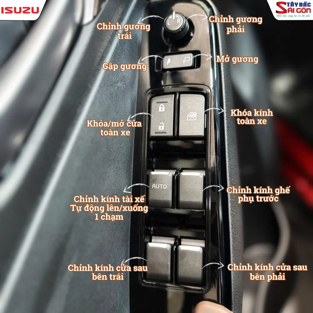 Cách chỉnh gương chiếu hậu và khóa kính xe Isuzu mu-X