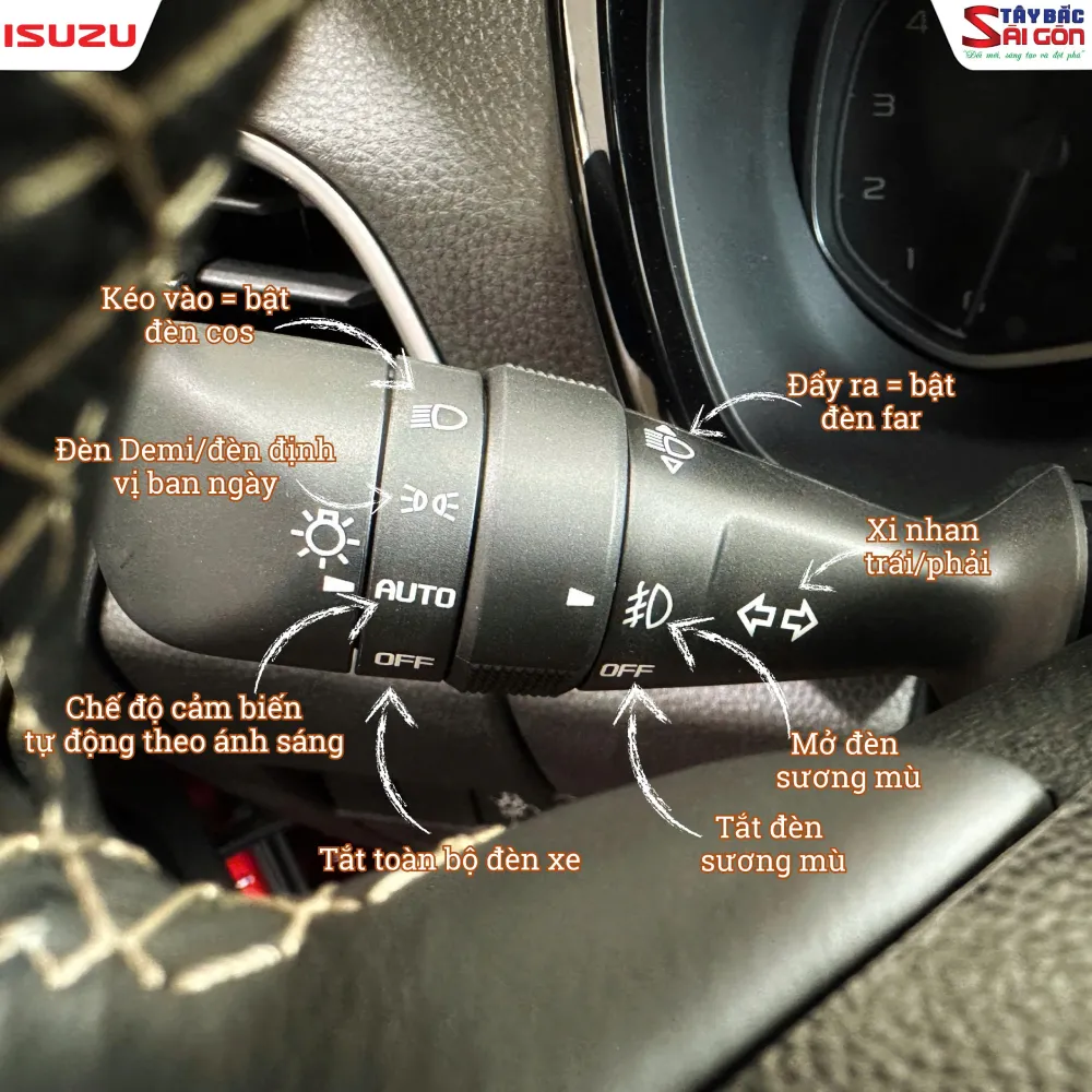 Cách bật đèn pha đèn sương mù và chế độ AUTO trên xe Isuzu mu-X