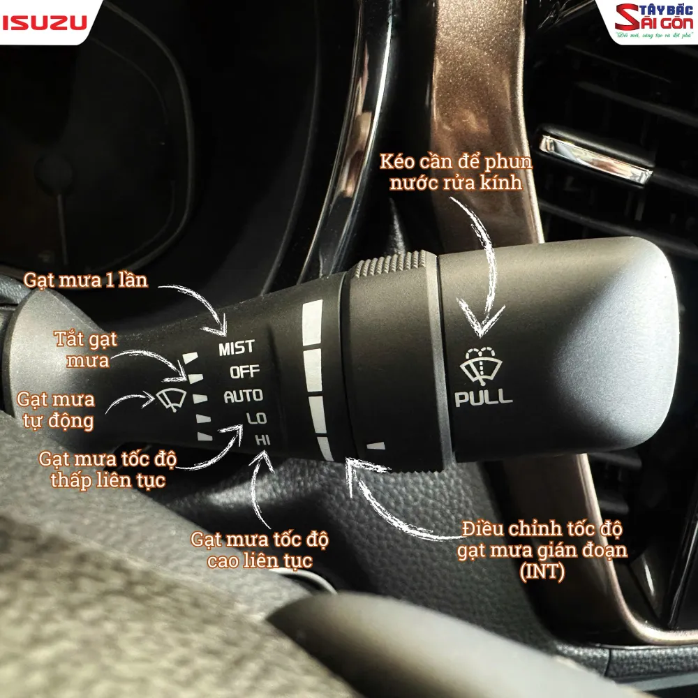Hướng dẫn sử dụng cần gạt mưa xe Isuzu mu-X với các chế độ MIST AUTO
