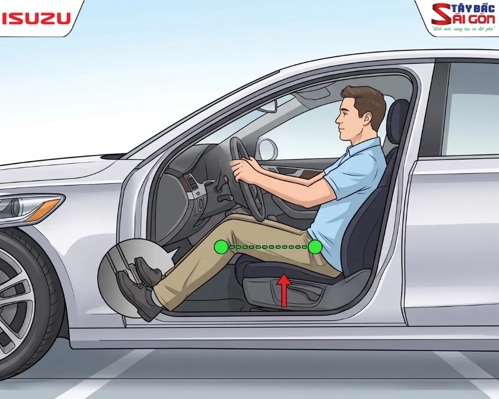 Tư thế chân phanh chân ga với góc gập đầu gối 120 độ