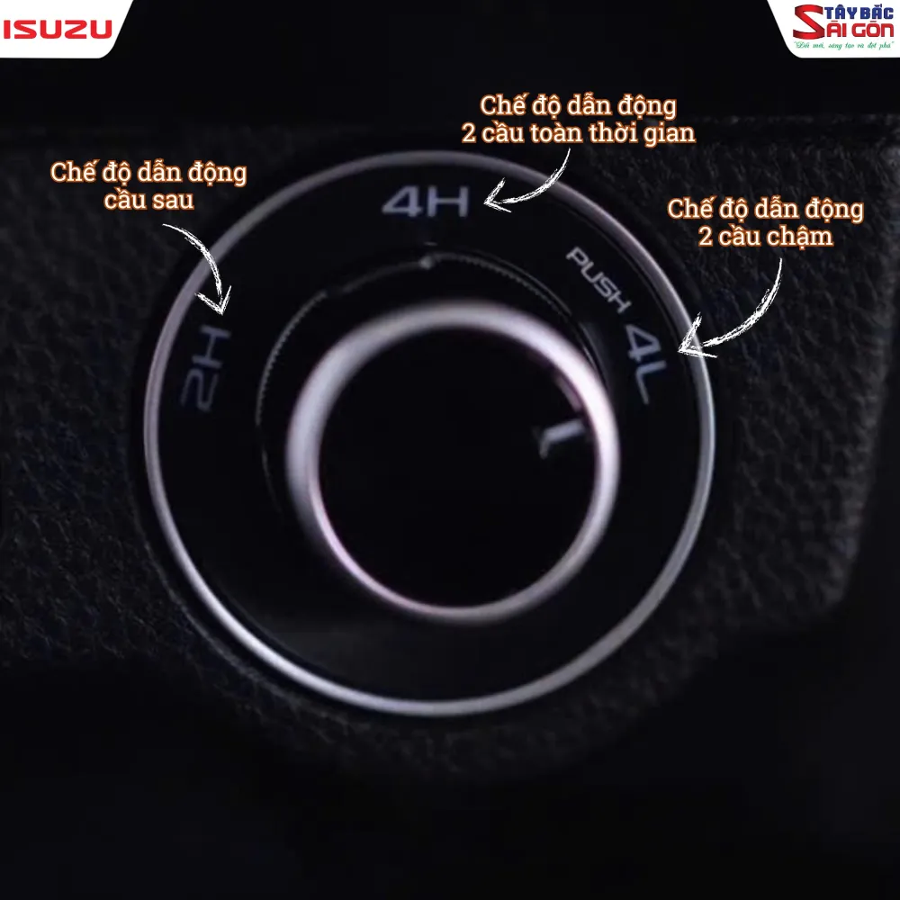 Cách sử dụng nút xoay gài cầu điện tử Isuzu mu-X 2H 4H 4L