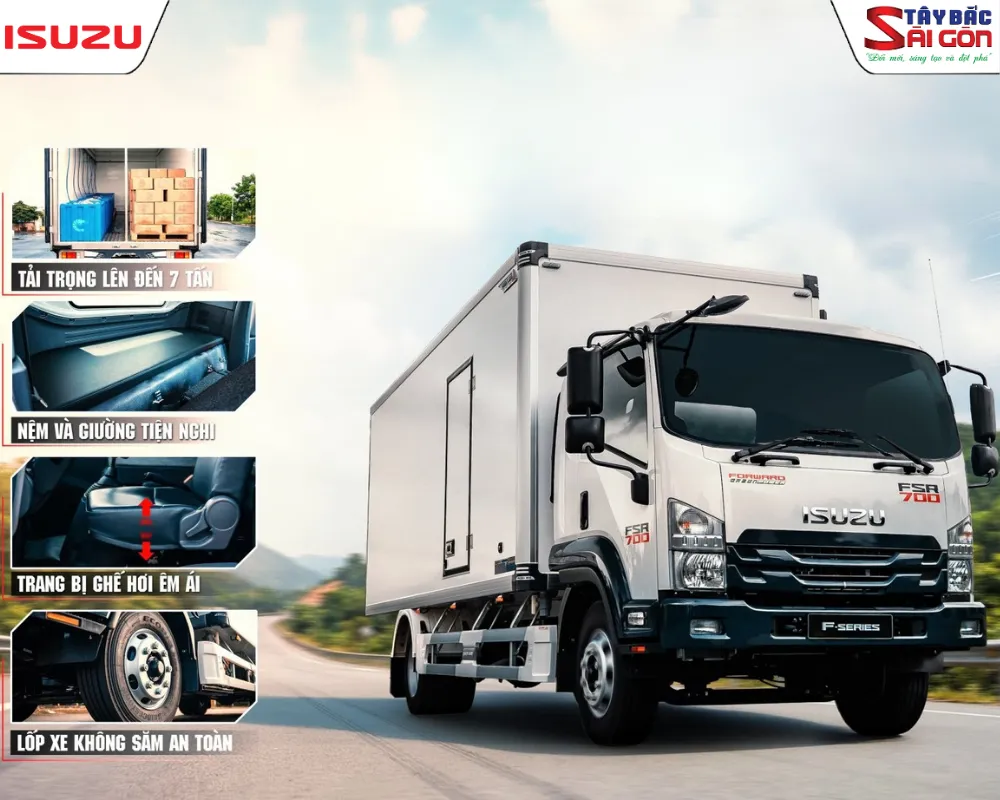 Mẫu xe tải Isuzu 7 tấn FSR-N được trang bị ghế hơi và thiết kế giường nằm tiện nghi
