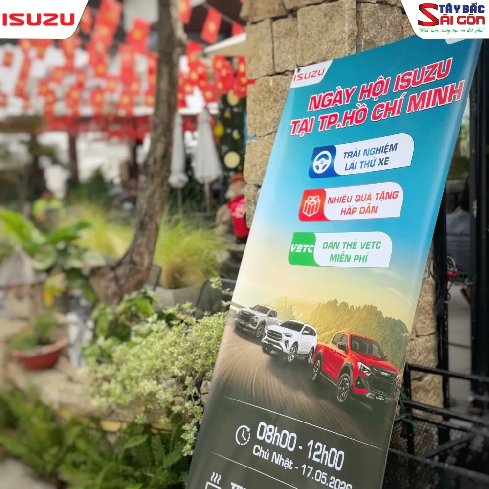 Standee thông tin ngày hội lái thử xe thương mại ISUZU.