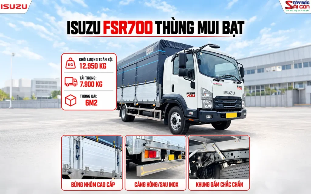 Xe Tải ISUZU FSR700 7,9 Tấn Thùng Mui Bạt Bửng Nhôm